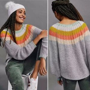 Anthropologie Colleen Gray Multi Pullover Sweater Size Medium Z105-14